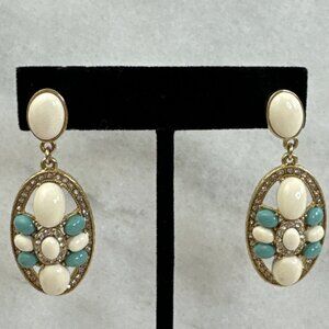 Beautifull Earrings color Turquoise Rhinestone dangle enamel Gold Tone